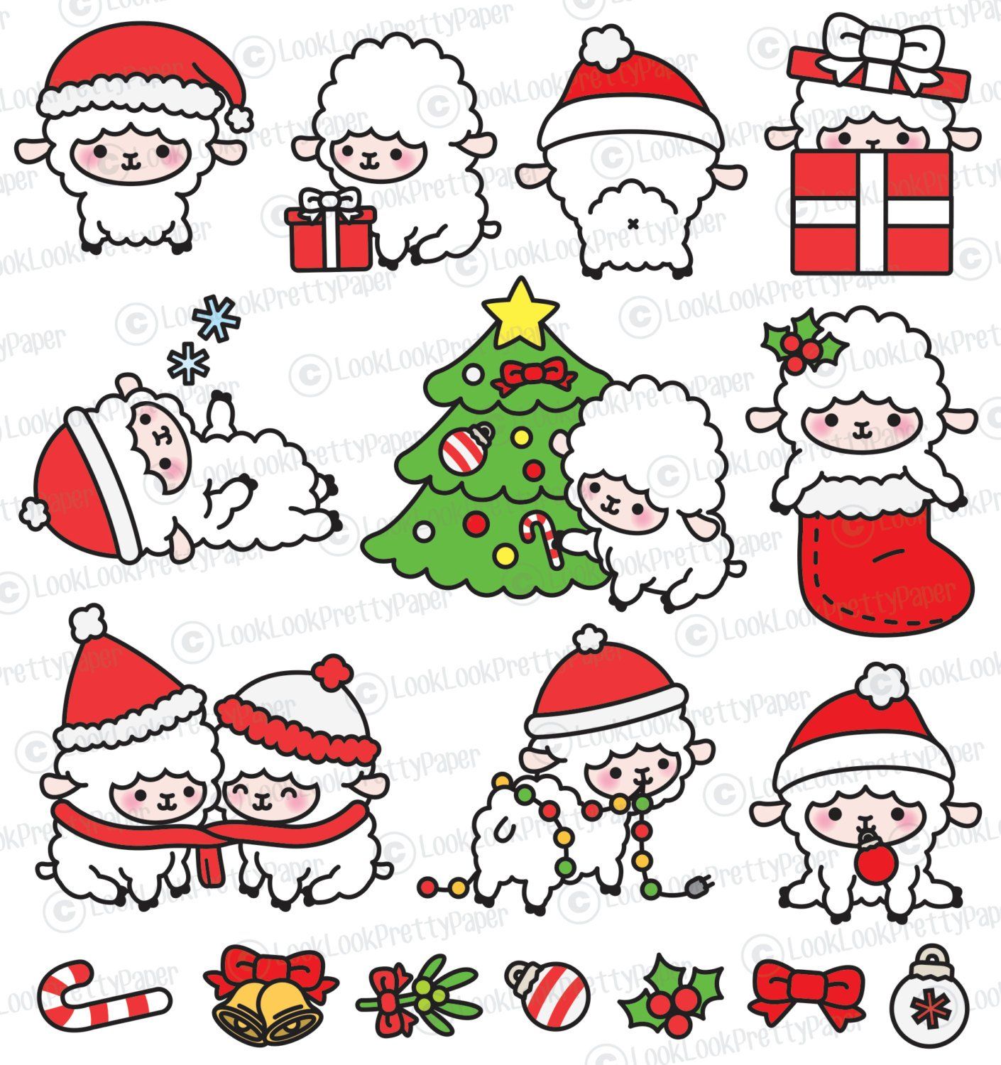 Premium Vector Clipart Kawaii Christmas Sheep Cute