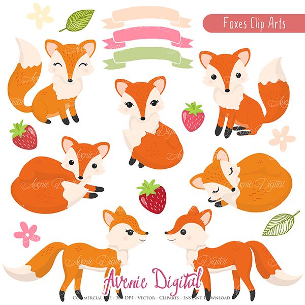 Cute Fox Clipart Scrapbook printables, Autumn clip art set