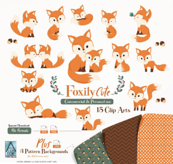 Cute Fox clip art, Baby Fox, Mommy, woodland vector clipart png