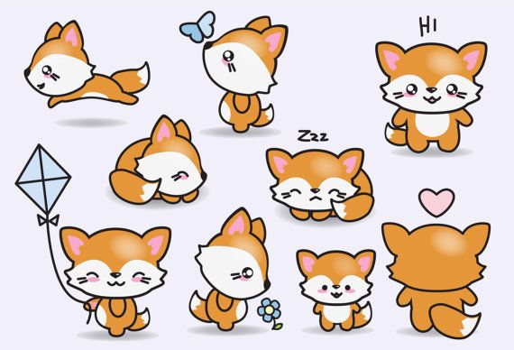 Baby Ilustration Premium Vector Clipart Kawaii Foxes Cute