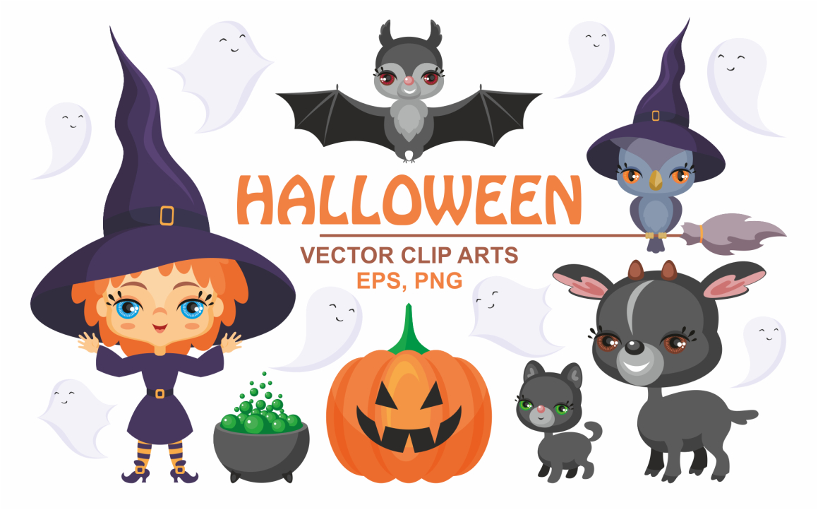 Halloween Set Cute Vector Clip Art Illustrations