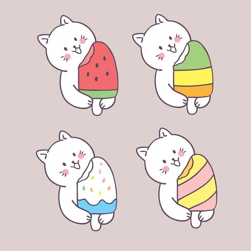 Cartoon cute summer cats and ice cream vector