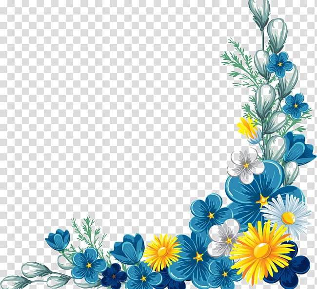 Yellow, grey, and blue flowers border, Flower Yellow