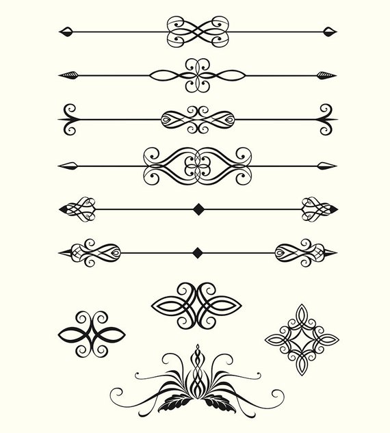 Digital Clipart Pack Line Dividers Calligraphic Decorative