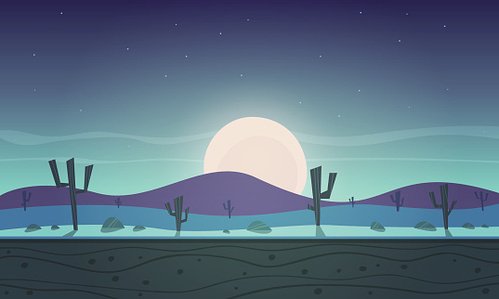 Night desert cartoon game background Clipart Image