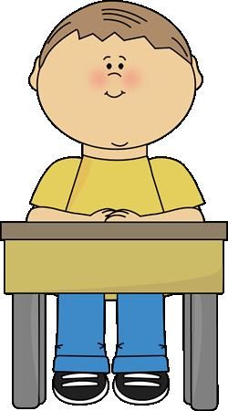 Boy sitting at school desk clipart