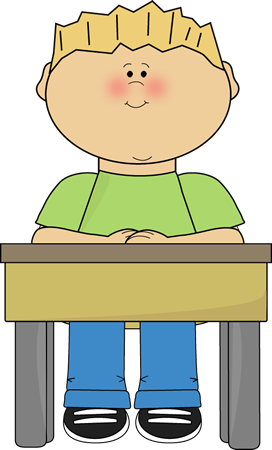 Student Sitting at School Desk Card Clip Art