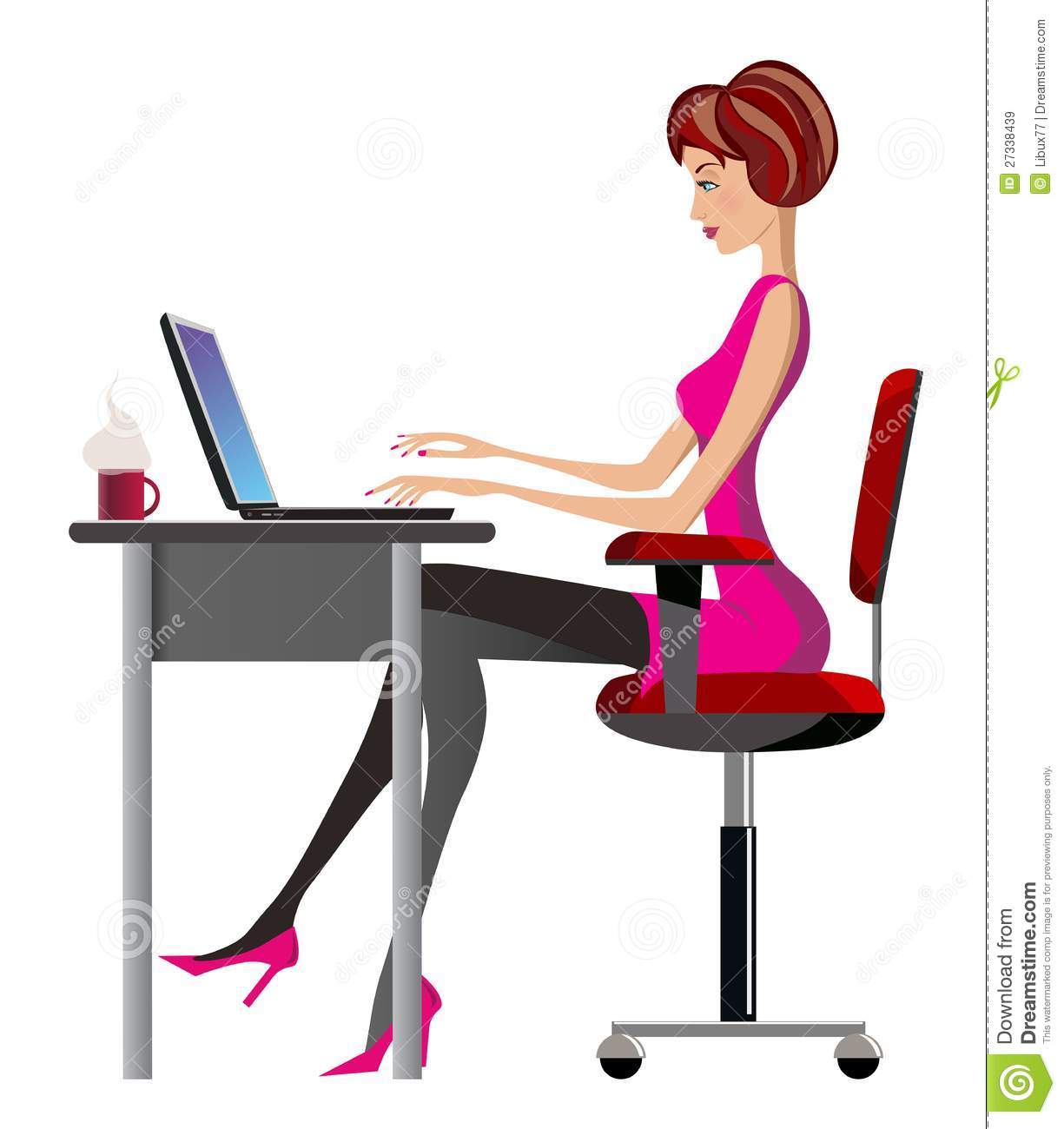 Woman working desk.