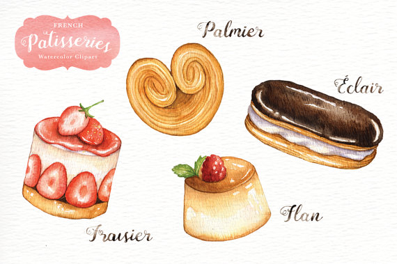 French patisseries watercolor.