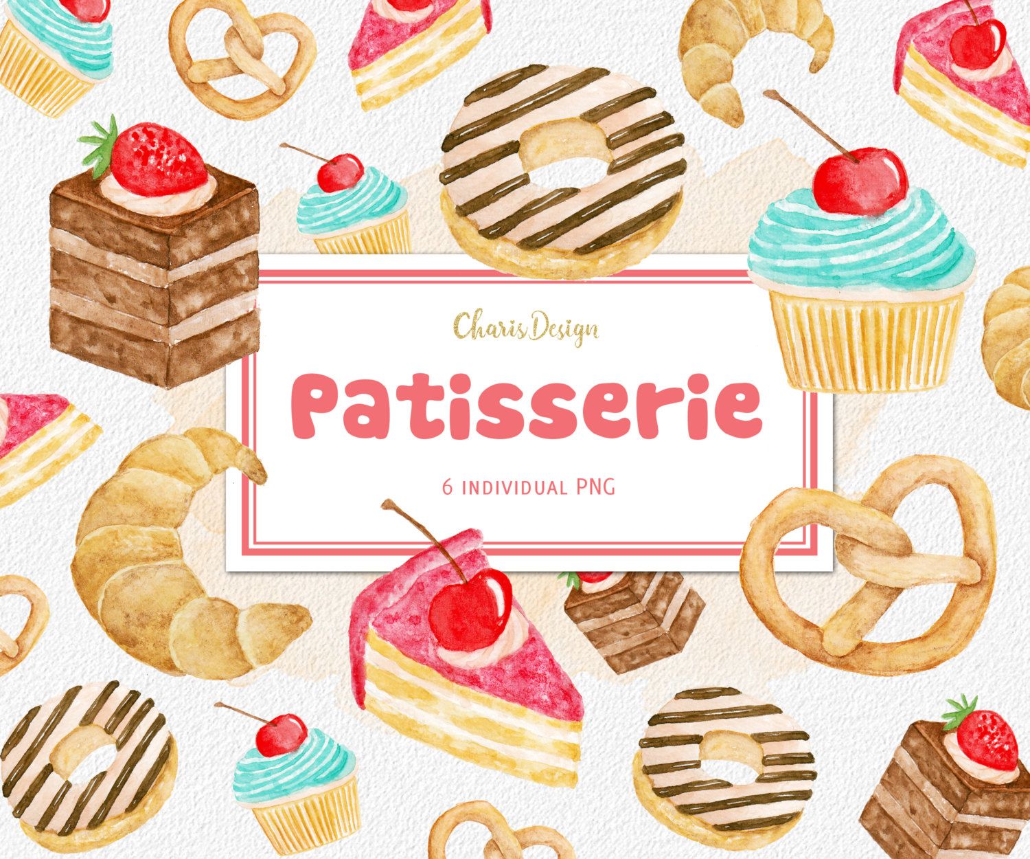 PATISSERIE pastry Watercolor clipart illustration cake donut
