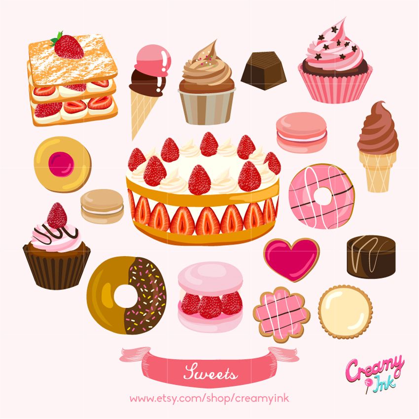 Sweets digital clip art featuring desserts such as cake
