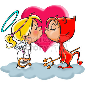 Small angel kissing a devil clipart