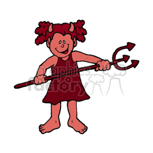 A Devilish Looking Girl Holding a Fork clipart