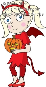 Royalty Free Clipart Image of a Girl in a Devil Costume on