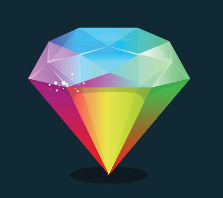 Cartoon vector gem and diamond icon rainbow color Clipart