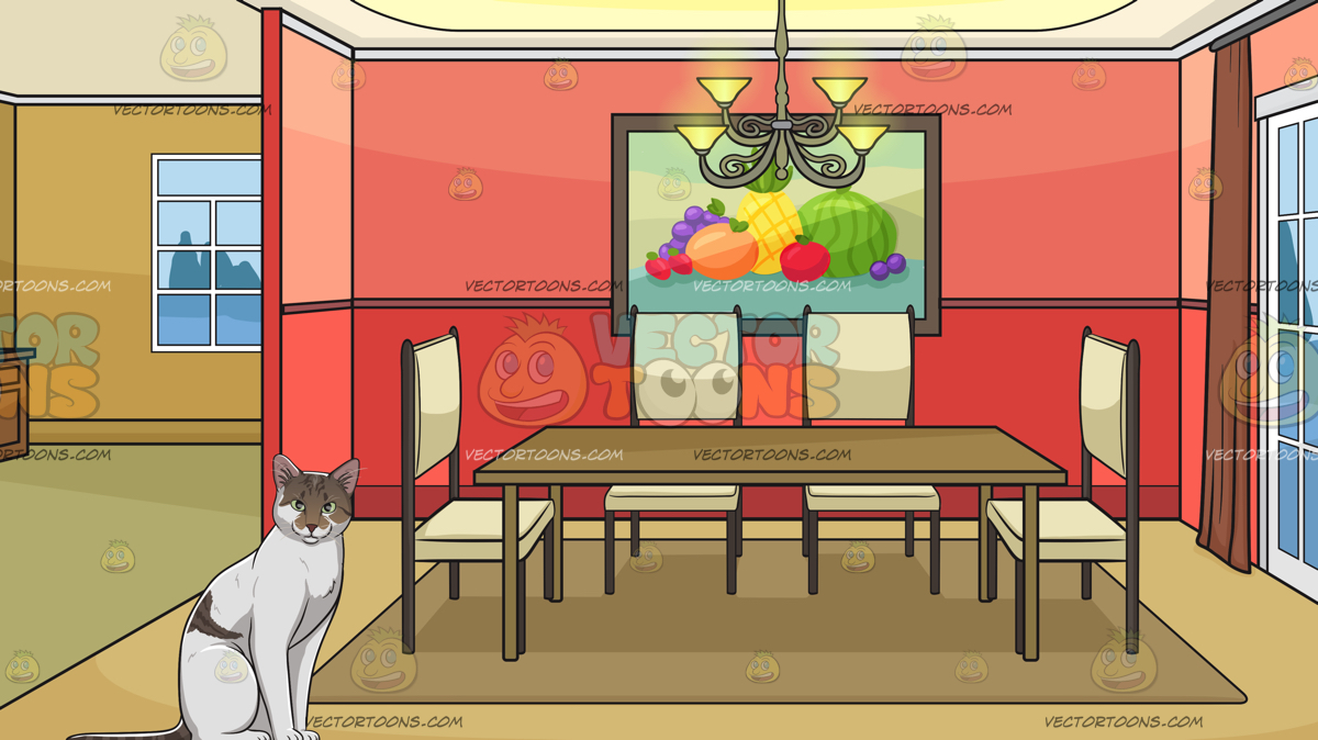 A Cat With Piercing Eyes with An Empty Dining Room