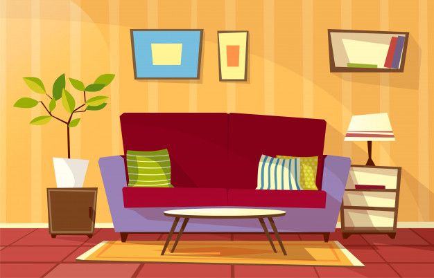 Cartoon living room interior background template