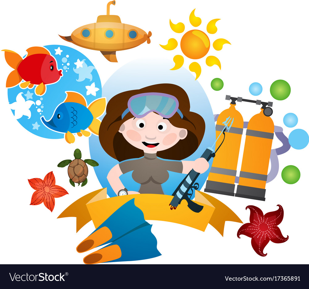 With a female diver clipart on the sea theme