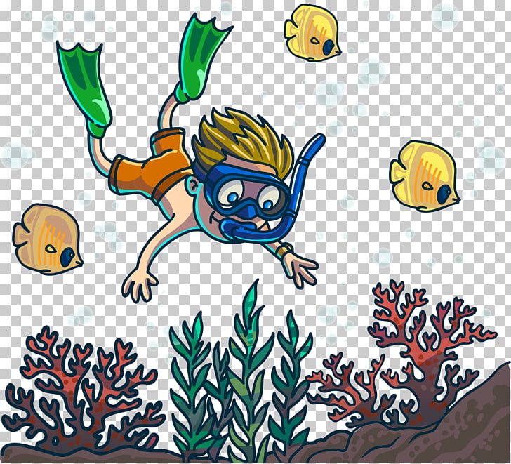 Cartoon underwater diving.