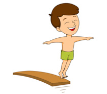 Boy on diving board preparing to dive into water clipart