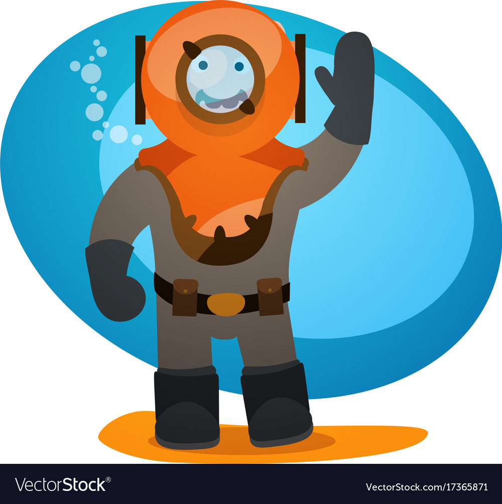 A man in an old diving suit diving and tourism