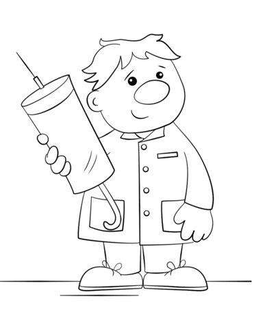 Cartoon Doctor with a Syringe coloring page