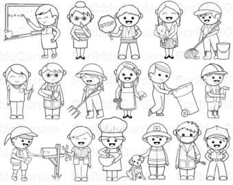 Community Helpers Clip Art Black and White
