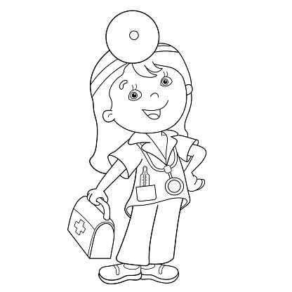 Coloring Page Outline Of cartoon doctor with first aid kit