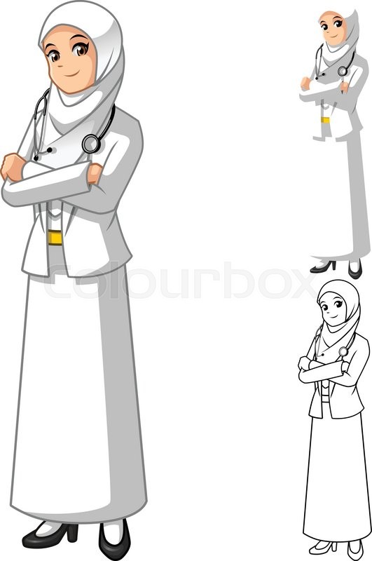 Muslim woman doctor wearing white veil