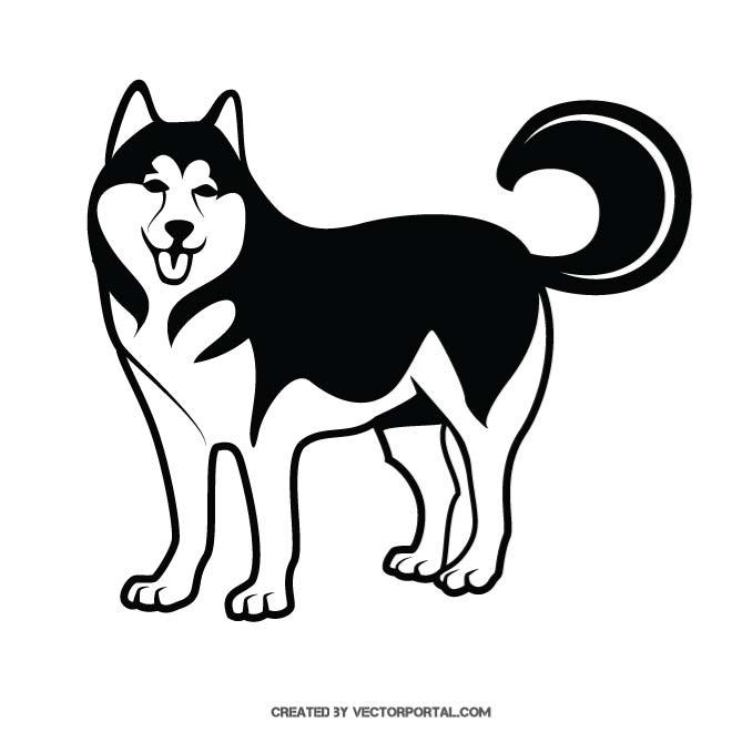 dog clipart black and white husky