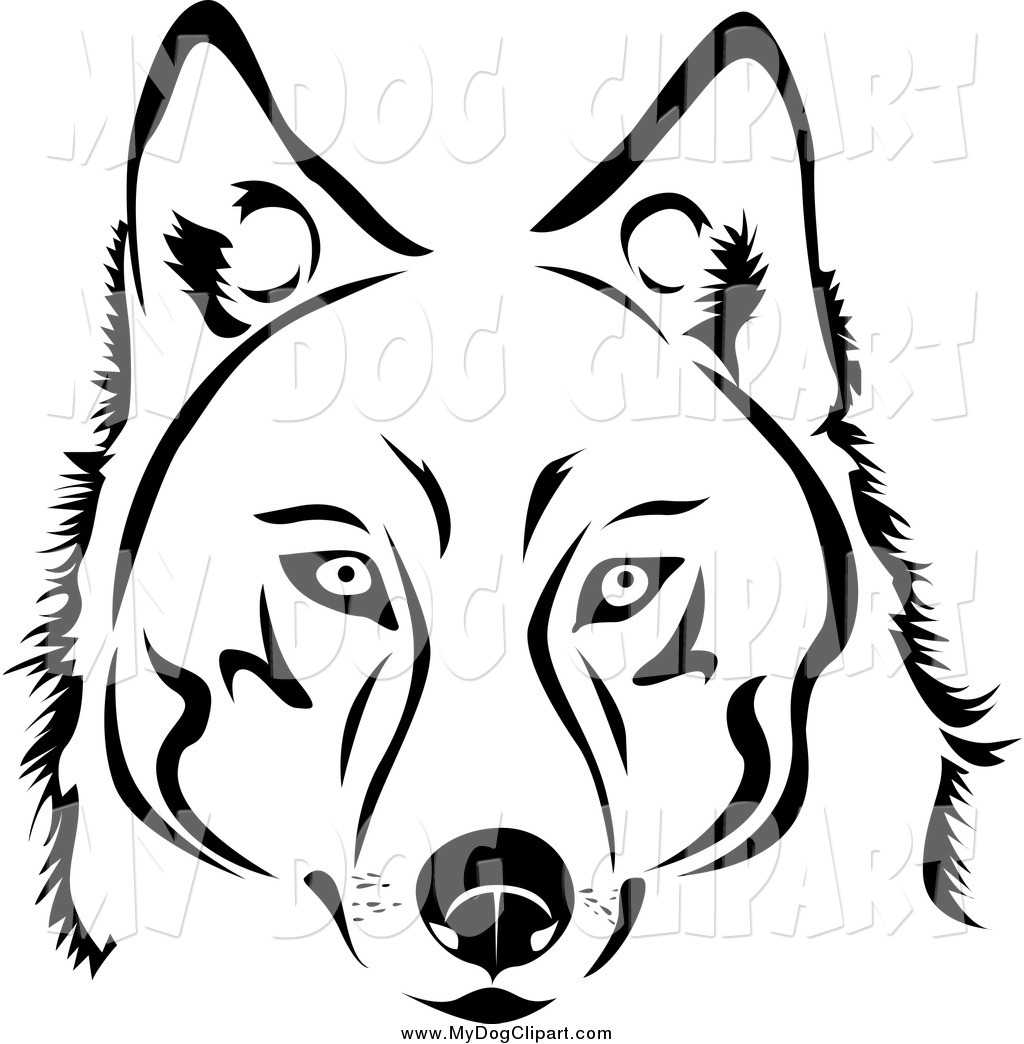 Clip Art of a Black and White Husky Dog by Vector Tradition