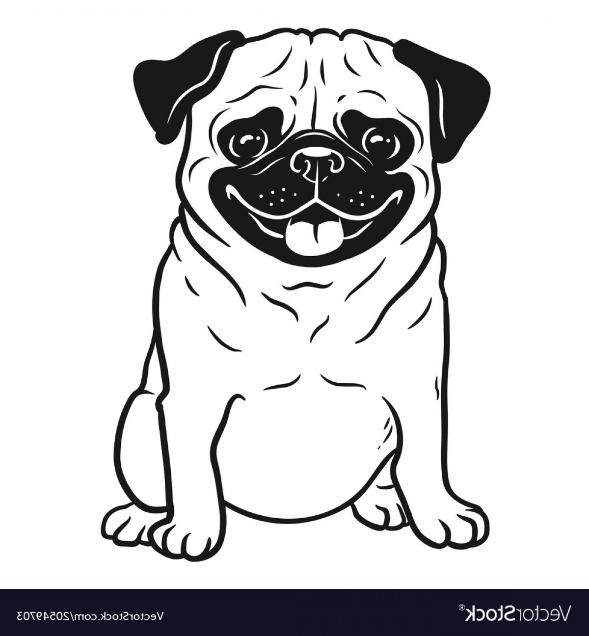 Pug Dog Black And White Hand Drawn Cartoon Vector