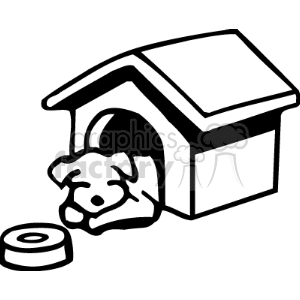 Dog sleeping in his dog house clipart