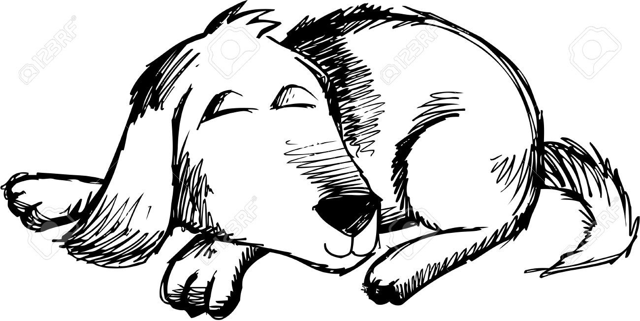 Sleeping dog clipart black and white