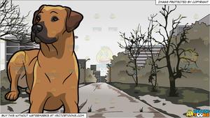 An Alerted Rhodesian Ridgeback Dog and A Neglected Gloomy Town