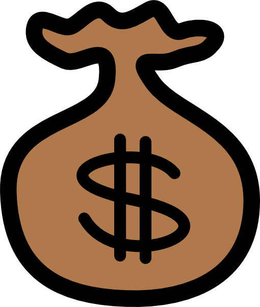 Drawings of money bag with dollar sign, pile of money bags