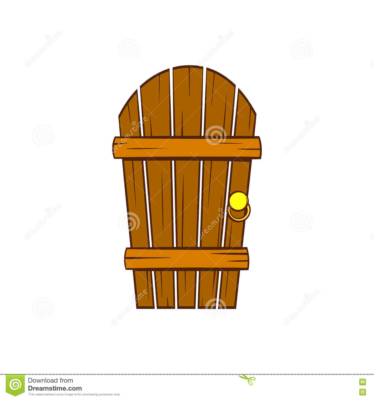 Old Arched Wooden Door Icon, Cartoon Style Stock Vector