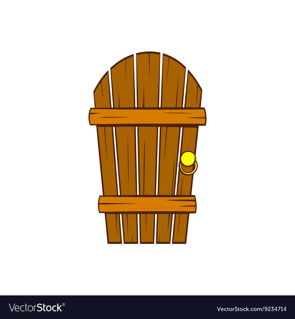 Old arched wooden door icon cartoon style