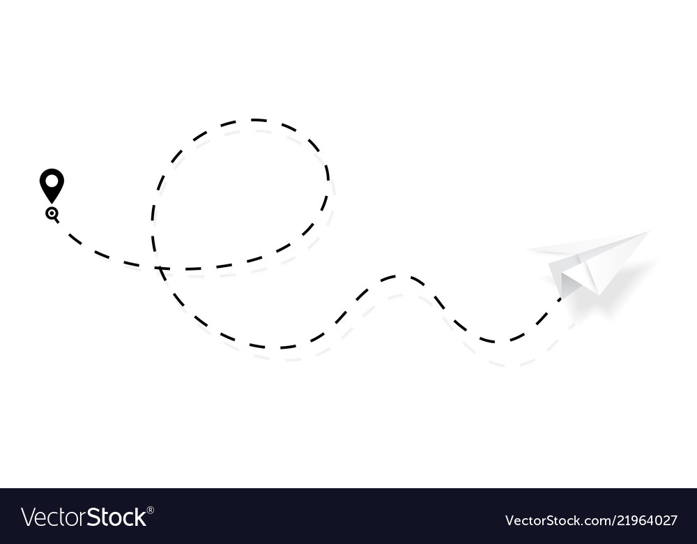 Airplane path in dotted dashed line shape route