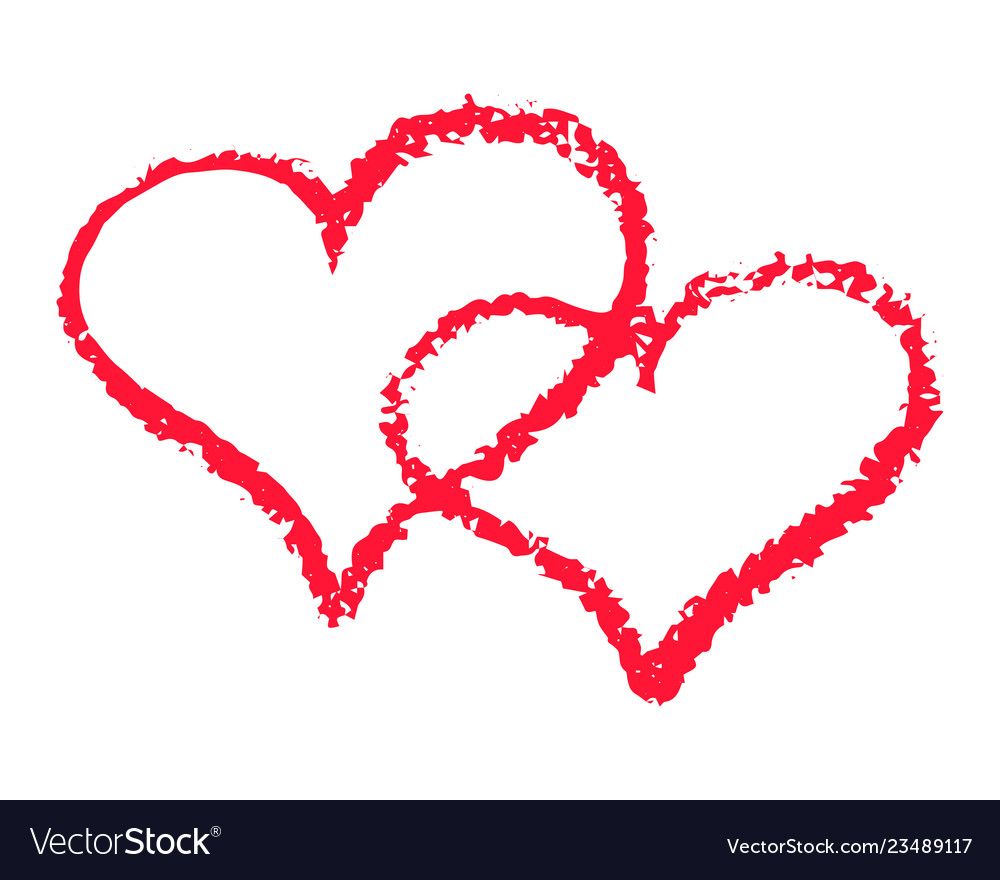 Two red hearts outline romantic chalk clipart
