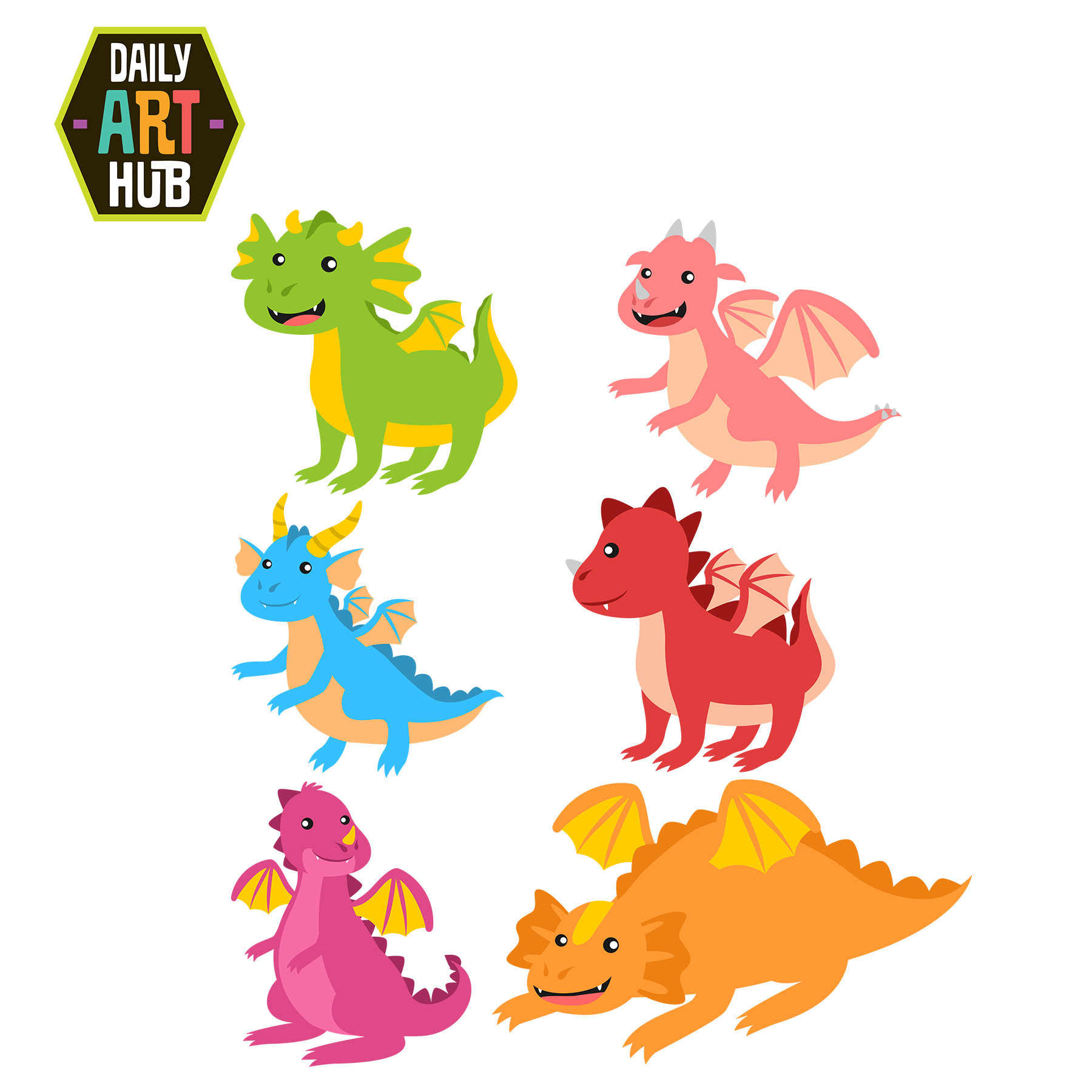 Cute Dragons Clip Art Set