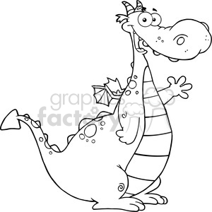 Royalty Free RF Clipart Illustration Black and White Dragon Cartoon Mascot  Character Waving For Greeting clipart