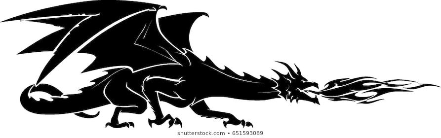 Fire breathing dragon clipart black and white
