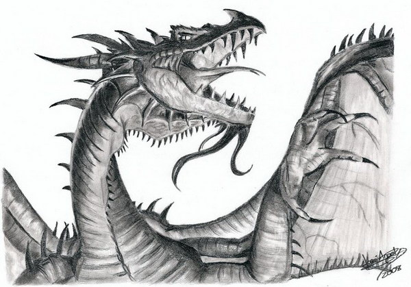 Realistic dragon drawing.