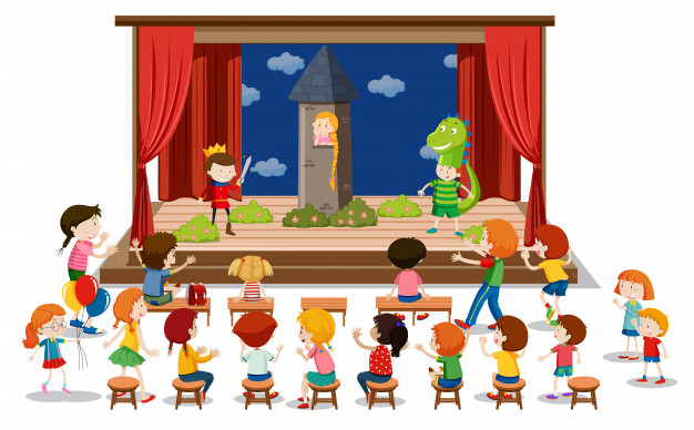 Children play drama on stage Vector