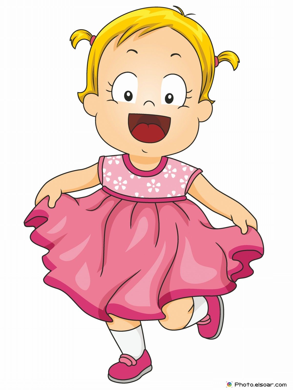 Smiling Little Girl Wearing a Pink Frilly Dress
