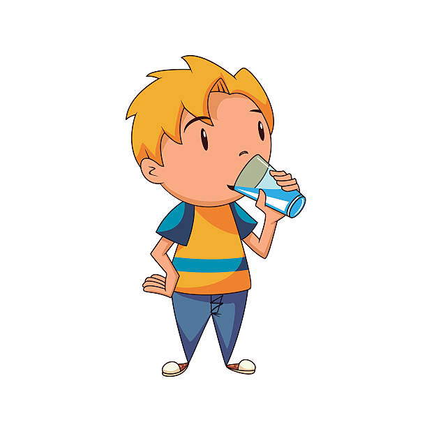 Kids drinking water clipart