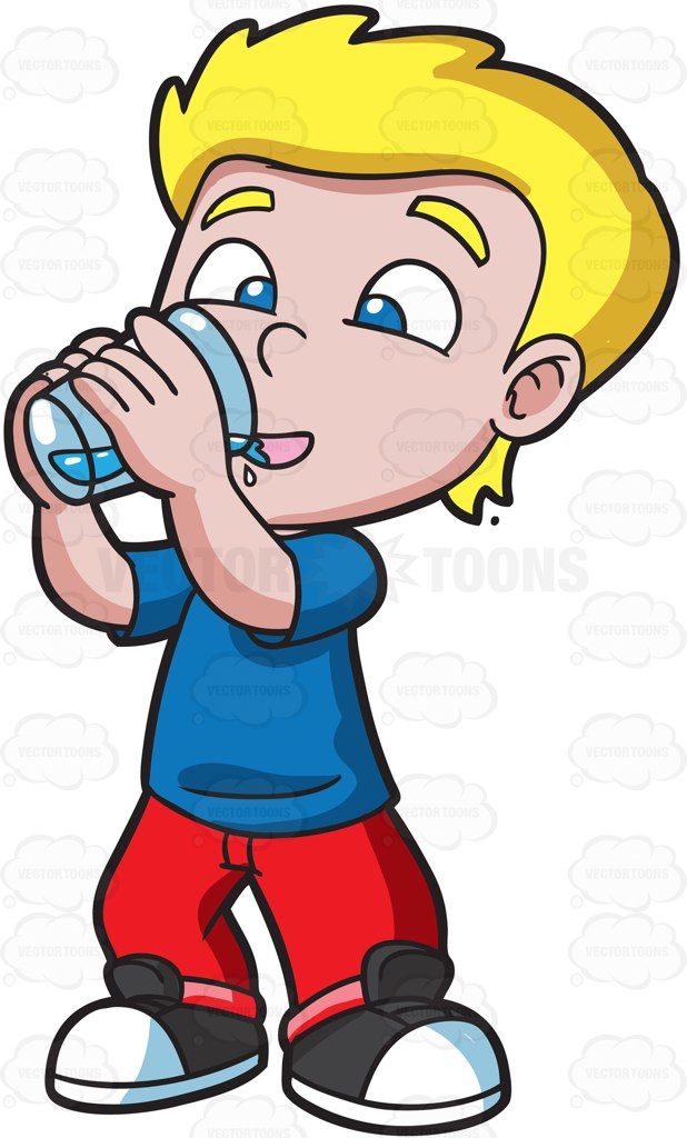 A happy boy drinking water