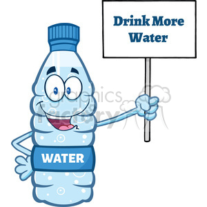 Of a water plastic bottle mascot character holding up a sign with text  drink more water vector illustration isolated on white background clipart