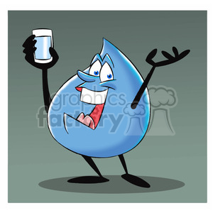 Aqua the cartoon water drop drinking water clipart